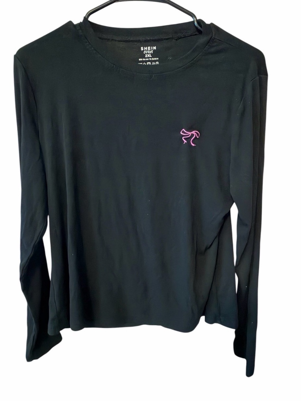 SHEIN Black Long Sleeve Tee with Pink Accent Logo